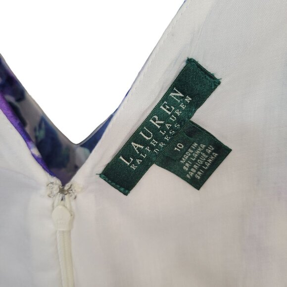LRL Ralph Lauren Size 10 Dress Floral Fit Flare Pleated Full Skirt Purple Blue - Picture 8 of 11